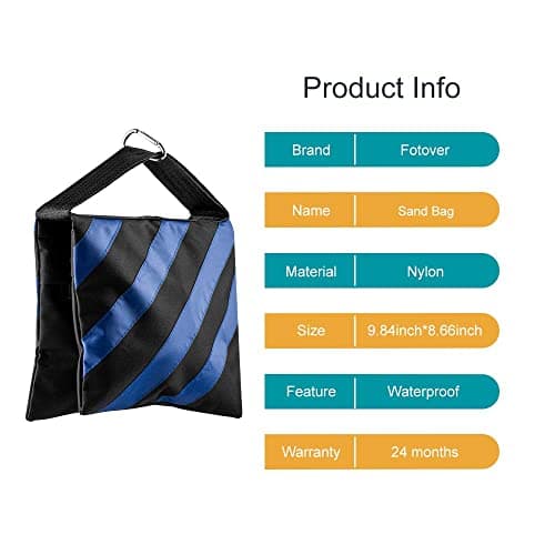 Fotover Sand Bag Photography Studio Video Heavy Duty Sandbag Saddlebag for Photo Studio Light Stand Boom Arm Camera Tripod with Travel Carabiner,3 Pack (Blue) — view 2