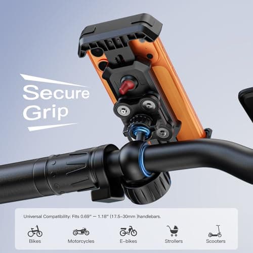 Wallke Motorcycle Phone Mount w/Dual Vibration Dampener & Anti-Theft Lock, Anti-Shake Bike Phone Holder, 360° Rotate Handlebar Ebike Phone Holder for Scooter Dirt Bike ATV, Fit 4.7-7” All Smartphone — view 4