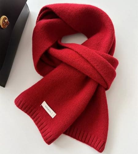 Kovake Winter Wool Scarf Warm Cashmere Scarf - 100% Wool - Soft Knitted Scarf Autumn Winter Solid Versatile Shawl Neck Wrap for Women Mens, 160 x 20 cm (Red) — view 5