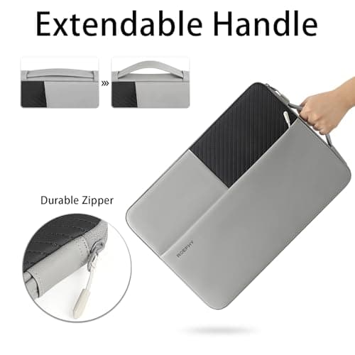 ROEPHY 16 Inch Laptop Sleeve Case,Waterproof Slim Computer Cover Bag with Handle for MacBook Pro 16, Dell XPS 16, HP Envy Pavilion, ASUS Vivobook,Lenovo ThinkPad,Grey — view 4