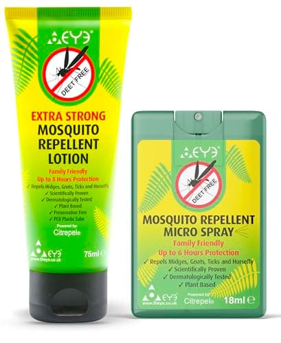 THEYE Mosquito Repellent Spray + Cream Travel Size Pack - Natural Insect Repellent Spray & Cream with No Deet, Preservatives or Other Chemicals, for Kids & Sensitive Skin (75ml Lotion + 18ml Spray)