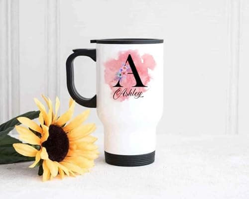 EKAM Personalised Travel Mug - Customise Stylish Initial with Name, 14oz Stainless Steel Insulated Travel Tea/Coffee Mug, Customised Gift for Valentine’s Day, Birthday, Christmas Day for Mom, Dad, Kid — view 4