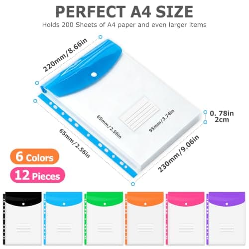 Plastic Wallets A4 Punched Pockets, 12 Pcs Expandable Folders Vertical — view 2