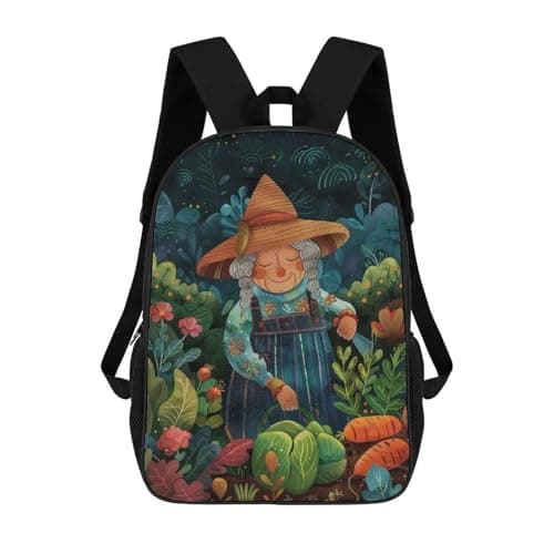 sinyumoney Kids School Backpack 3D Printed Cute Travel Bags Grandmas Garden Harvest Children Outdoor Casual Daypack Backpacks for Girls Women 17inch