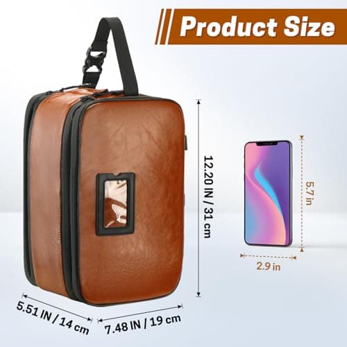 SWISSELITE Leather Toiletry Bag for Men, Water Resistant Dopp Kit for Toiletries Accessories with Wet/Dry Separation, Travel Essentials Shaving Bag Bathroom Organizer for Travel Gym Dorm (Brown, L) — view 2