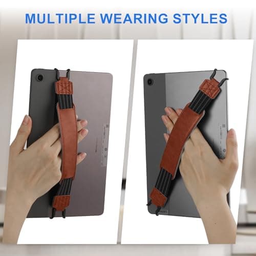 HoYiXi Soft Hand Strap for 9-11 Inch eReaders & Fire Tablet Compatible with Fire HD 10/iPad 9.7 /iPad Mini/Galaxy Tab A8 A9/Huawei Lightweight Black High-Elasticity Finger Grip Holder -Brown — view 6