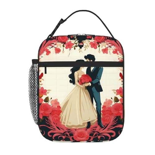 KKLWEGU Just Married Lunch Bag Insulated Reusable Lunch Box Large Capacity Leakproof Lunch Cooler Totes Meal Bags For Women Men Work Office Picnic Travel