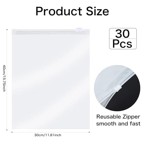 30Pcs Large ZipLock Bags for Clothes, 40x30cm Plastic Travel Bags, Reusable hospital bag organiser pouches, Waterproof Big Zip lock Bags for Clothes Shoes Cosmetics — view 2