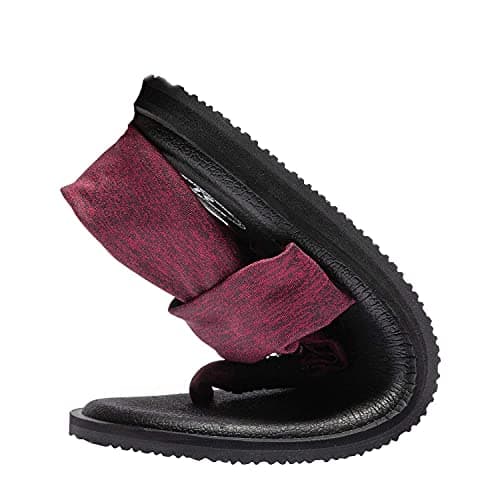 Ranberone Women's Yoga Mat Flip Flops Casual Flat Summer Beach Sandals, A Burgundy, 7 UK — view 4