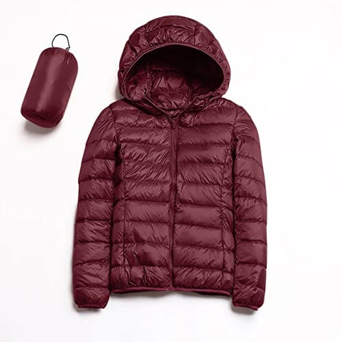 Womens Winter Lightweight Puffer Jacket with Hood Warm Short Packable Women Quilted Jacket Transitional Padded Down Jacket for Ladies Lined for Hiking Travel Plus Size Thin Jacket Down Wine — view 4