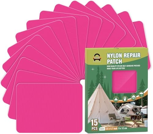 15 Pieces 9 x 12 cm Nylon Repair Patches Nylon Fabric Patch Self-Adhesive Tent Repair Tape Waterproof Lightweight Repair Patches Repair Patch Kit for Clothing Down Jacket Bag (Dark Pink)