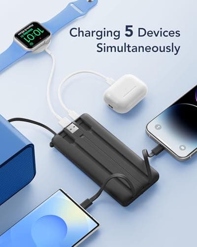 VRURC 10000mAh Power Bank With Built-in 4 Cables, Slim Portable Charger — view 3