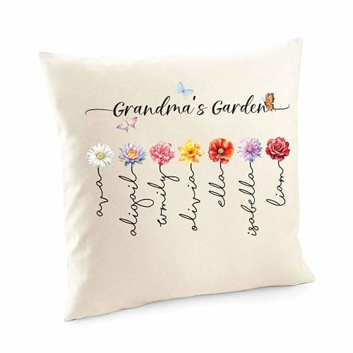 Varsany Personalised Grandma's Garden Ivory Cushion – Custom Granny Cushion, Grandma Pillow, Personalised Grandma Gifts, Customised Cushion for Grandma