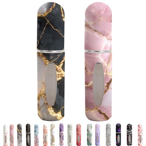 Syyflibb Refillable Perfume Atomizer Travel Bottles– Portable Leakproof Mini Sprayer for Cologne & Essential Oils, Plastic Empty Perfume Bottles with Unique Patterns (Pink black marble)