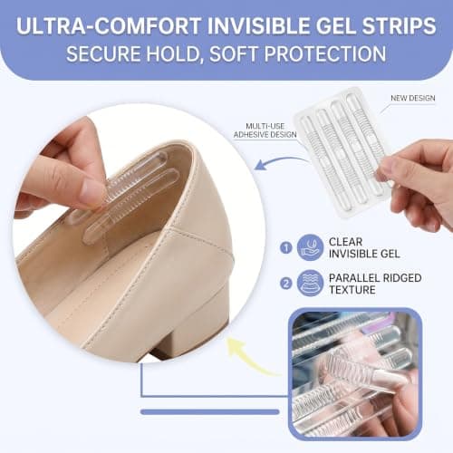 Anti Slip Slingback Heel Grips to Stop Straps Slipping, Clear Invisible Silicone Cushioning Tape for Ladies Sandals High Heels, Shoe Strap Protector Strips Against Rubbing, 4 Pack — view 5
