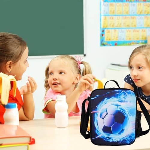 KBIBCK Football Lunch Box Bag, 3D Football Insulated Lunch Bag Kids, Portable Footballs Lunch Box with Water Bottle Holder, Insulated Lunch Bag for Kids Boy Girl for School Picnic Travel & Camping (B) — view 5