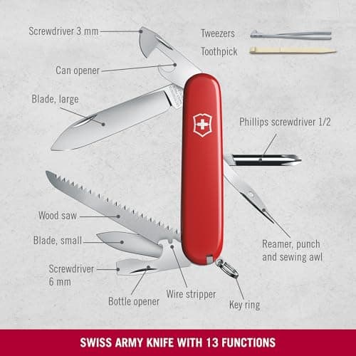 Victorinox Hiker Swiss Army Knife Multitool - 13 Functions - Wood Saw - Red — view 2