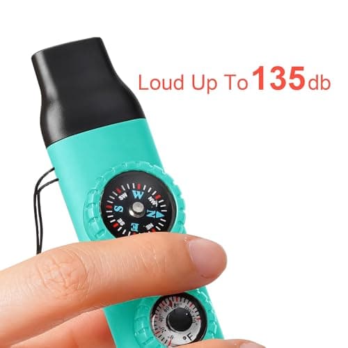 Emergency Survival Safety Whistle，Whistle for Kids with Lanyard,Compass,Thermometer,Ideal for Kayaking, Boating, Hiking, Camping, Climbing(Turquoise) — view 3