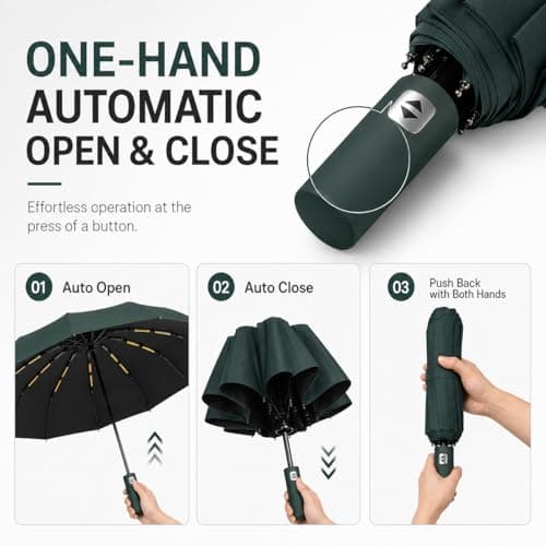 Exquisgoods 24K Sturdy Frame Windproof Umbrella Compact Automatic Travel Umbrella for Women & Men (Green) — view 3