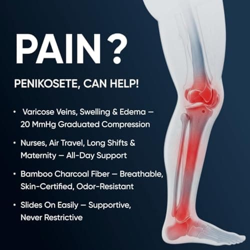 PENIKOSETE Compression Socks for Women Men 20 mmHg Lab-Tested Bamboo Charcoal Fiber Knee High Graduated Compression Air Travel Circulation Varicose Veins Swelling Edema Nurse Running Maternity — view 6