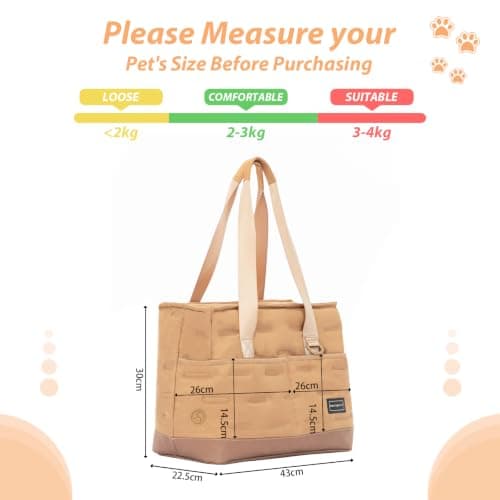 Petsfit Dog Carrier for Small Dogs up to 4kg, Soft-Sided Pet Travel Bag with Safety Leash & Storage Pockets, for Vet Visits & Short Trips,Khaki — view 2