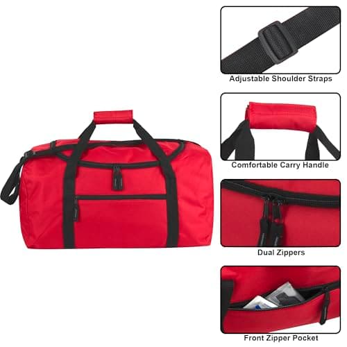 20 Inch, 40 Liter Duffel Bag for Men, Women, Teens – Travel Weekender Overnight Carry-on Shoulder Duffel Tote Bag (Red) — view 2