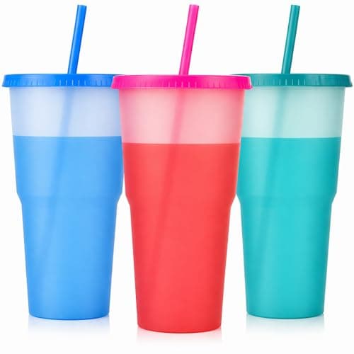 Alink 40 oz Plastic Cups with Lids and Straws, 3 Pack Color Changing Cups, Reusable BPA-Free Tumblers, Cold Drink Iced Coffee Cups for Party, Car, Travel, Women, Adults with 2 Cleaning Brush