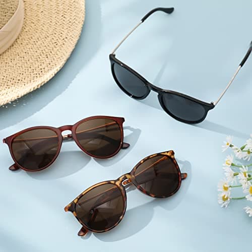 Bestomrogh 3 Pack Vintage Round Retro Sunglasses UV400 Protection Lens — view 6