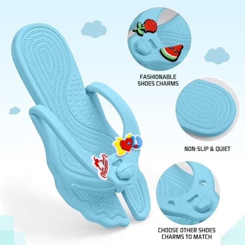 ZOORON Flip Flops for Women Men Travel Slippers Shower Shoes Foldable Bathroom Camp Beach Sandals Lightweight Non-Slip Quick Dry, With 4 Detachable Shoes Charm-1pack-sky Blue, 9-10 Women/7-8 Men — view 5