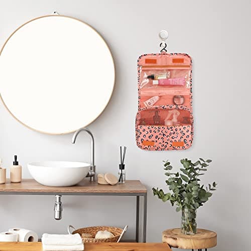 Travel Toiletry Bag,Travel Hanging Toiletry Wash Bag,Makeup Cosmetic Organizer for Women Waterproof,Portable Comestic Organiser (Leopard) — view 3