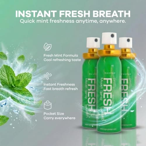 Fresh Mint Breath Spray, 3 x 20ml – Antibacterial Sugar Free Breath Freshener for Bad Breath & Smokers, Oral Hygiene Mouth Spray, Long Lasting Fresh Breath — view 2