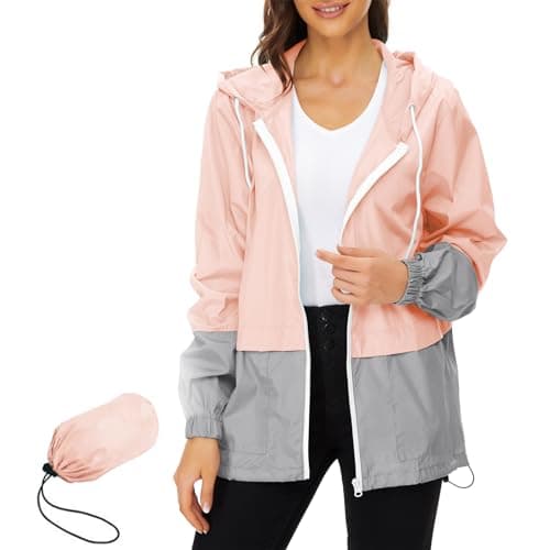 PONCEAU Ladies Lightweight Waterproof Jacket Windbreaker Thin Hooded Trenchcoats Bike Rain Jackets Windcheater Packable Travel Active Outdoor Lightweight