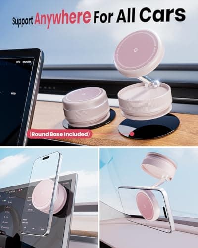 MiiKARE Upgraded Magnetic Phone Holder 360° Rotating Vacuum Magnetic Car Phone Holder for Mag-safe, Adjustable&Foldable Cars Phone Mount for Automobile/Gym/Mirror/Shower for i-Phone&Android, Pink — view 5