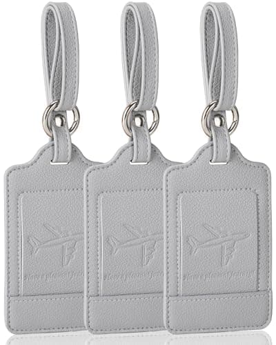 Teskyer 3 Luggage Tags for Suitcases, Travel Essentials, Light Grey