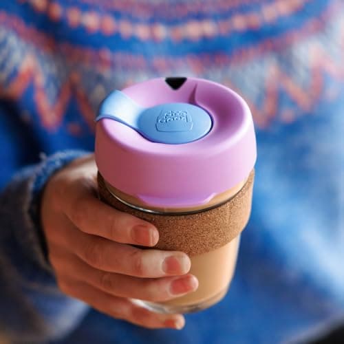 KeepCup Brew Cork - 12oz/340ml Tempered Glass Reusable Coffee Cup/Travel Mug, Natural Cork Band with Splashproof Press Fit Lid - Moonlight — view 5