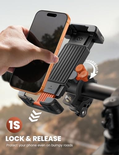Lamicall Foldable Bike Phone Holder Bicycle - 【Quick Release Clamp】 Motorbike Phone Holder, Universal Motorcycle Handlebar Mount for iPhone 17 16 15 14 13 12, Samsung S25 Ultra, All Phones - Orange — view 2