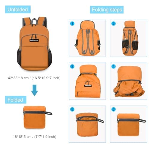 Jedebartey Rucksack, 20L Ultra Lightweight Backpack Foldable Hiking Daypack Small Travel Day Bag for Men Women Kids Outdoor Sports Camping Mountaineering Walking Cycling Climbing (Orange) — view 3