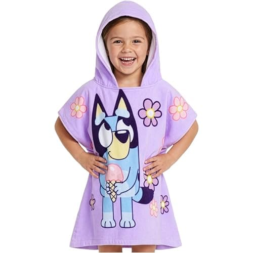 Bluey Bath Towel with Hood for Kids Absorbent Changing Robe Cotton Poncho for Swimming Bath Shower Beach Towel Holiday Essentials (Purple, 3-8 Years)