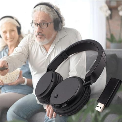 RETRADEKING Wireless TV Headphones, Comfort Fit Over-Ear RF Headphones with FM Radio for Adults and Seniors, HiFi Stereo Lightweight Headsets with Deep Bass for Home Office Travel - Black — view 6