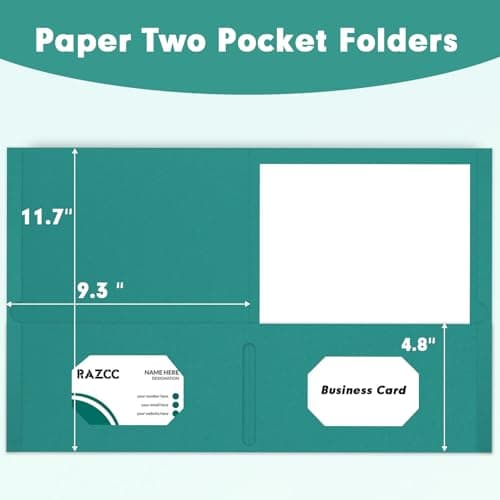 Two Pocket Folders, RAZCC 50 Pack 2 Pocket Folders Fit Letter Size Paper, Paper Folders with Pockets for School Office Business Home (Turquoise) — view 2