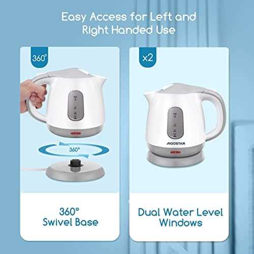Aigostar Small Electric Kettle 1.0L, 1100W Low Wattage, Portable for Travel — view 5