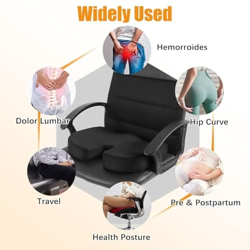 Memory Foam Seat Cushion, U-Shaped Ergonomic Chair Pad for Pressure Relief & Tailbone Support, Non-Slip Coccyx Cushion for Office Chair, Gaming Chair, Car Seat & Desk Use, Breathable Mesh Cover, Black — view 5