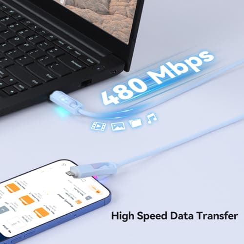 aceyoon 4 in 1 Colorful Charging Cable, 60W Fast Charge Multi Charger Cable with RGB LED Light, USBA/TypeC to TypeC/Lighting Charging Cord for iPhone, Samsung, MacBook Tablets, Laptop — view 4