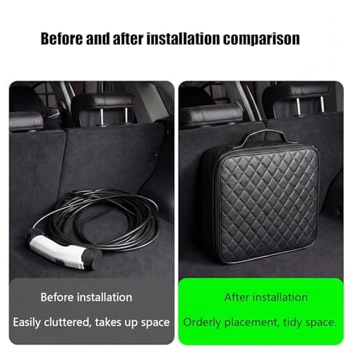 Chdnhe Car Charger Storage Box for EV Cable, Leather Waterproof Charging Cable Bag with Padded Compartments, Heavy Duty Car Boot Carry Case for Type 2 Charger, Accessories, Travel Home Use — view 6