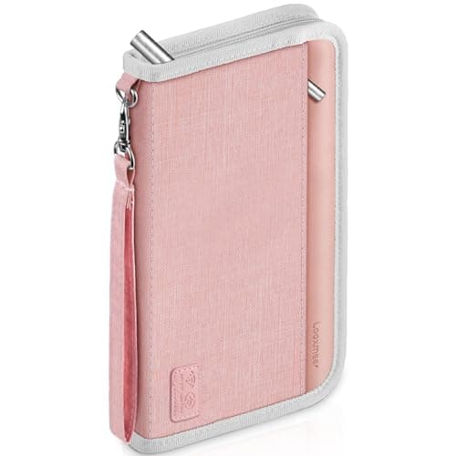 Looxmeer Family Passport Holder, RFID Travel Wallet with Wrist Strap, Pink