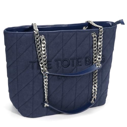 Chinllo Tote Bag for Women, Large Suede Quilted Top Handle Chains Handbags Purse (Es.Navy)