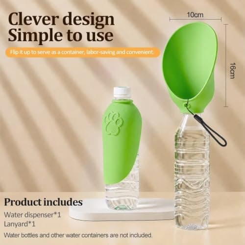 Dog Water Dispenser Pet Water Bottle Dogs for On the Go Silicone Drinking Attachment for Conventional Water Bottles Portable Dog Drinking Bottle for Daily Walking Travel Camping (Green) — view 2