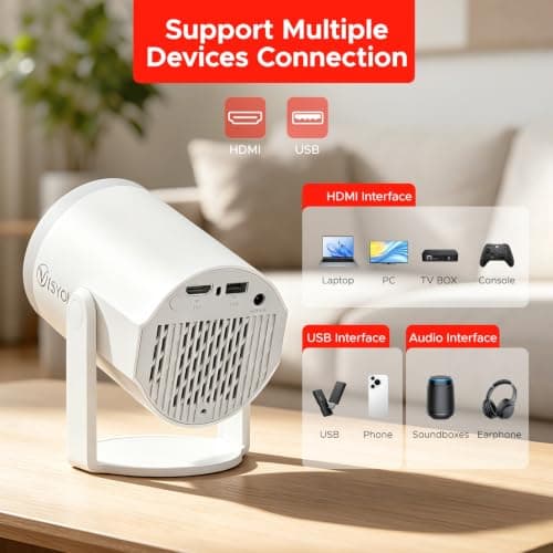 New Generation Turn 1 Projector 2026 | Supports 1080P With Android 14.0 | 200 ANSI Lumen Smart Projector, Native 720P Mini Projector For Bedroom | Screen Mirroring for iOS/Android | Gaming & HDMI — view 4