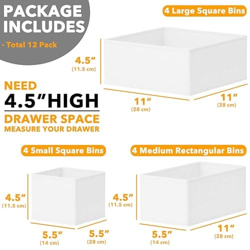 SpaceAid Set of 12 Drawer Organizers for Clothes, Underwear, Socks (White) — view 6
