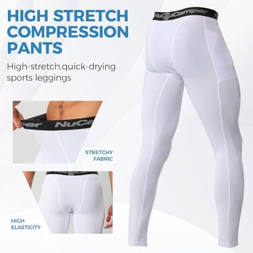 NuCamper Men's Running Leggings with Pockets, Compression Trousers Base Layer Sports Tights Leggings, Quick Dry Tight Thermal Pants for Athletic Workout Fitness Basketball Gym — view 3